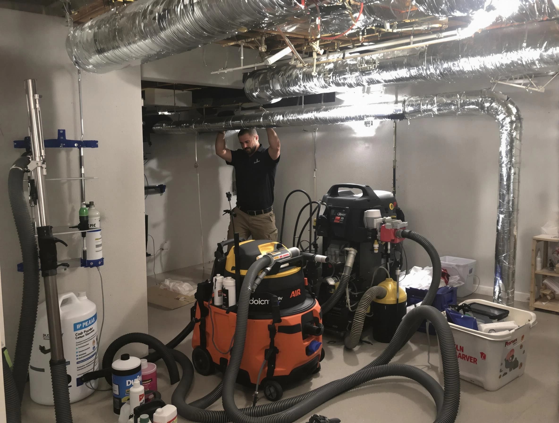 Monessen Air Duct Cleaning specialist performing professional mold removal from air ducts using safety equipment in Monessen