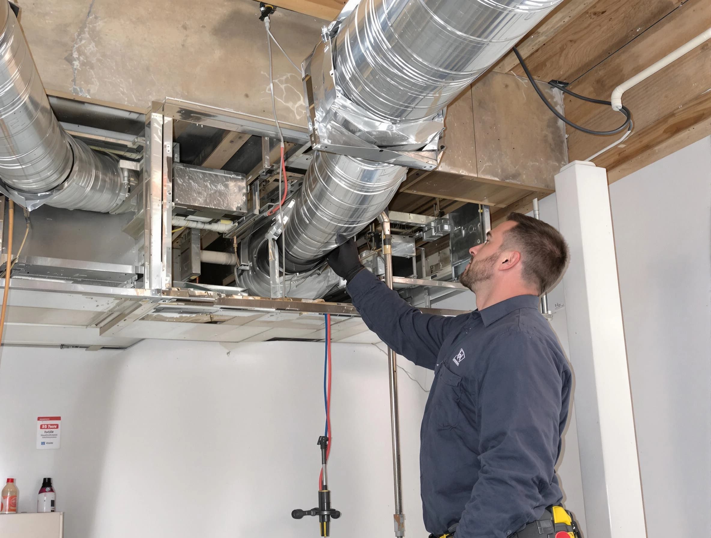 Monessen Air Duct Cleaning technician performing professional air duct repair using specialized tools in Monessen