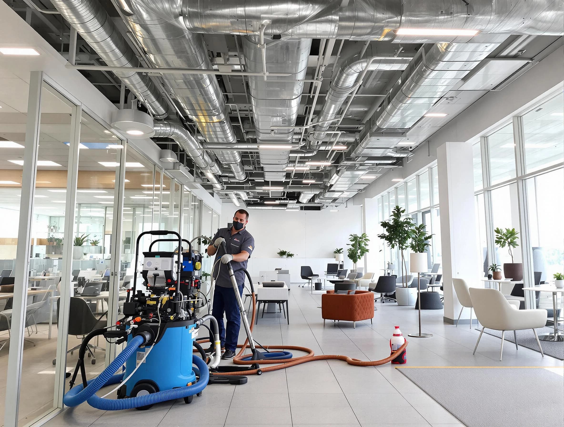 Monessen Air Duct Cleaning team conducting comprehensive commercial duct cleaning at a business location in Monessen